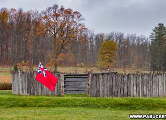 The modern-day replica of Fort Necessity at the National Battlefield in Fayette County PA