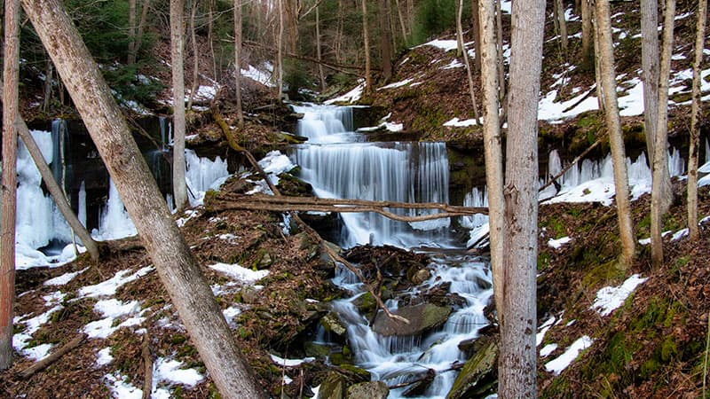 Stone Quarry Run Falls along the Pine Creek Rail Trail in Tioga County Pennsylvania.