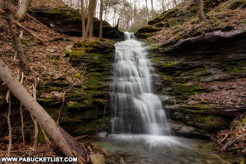 Water Tank Hollow Falls along the Pine Creek Rail Trail in Tioga County Pennsylvania.