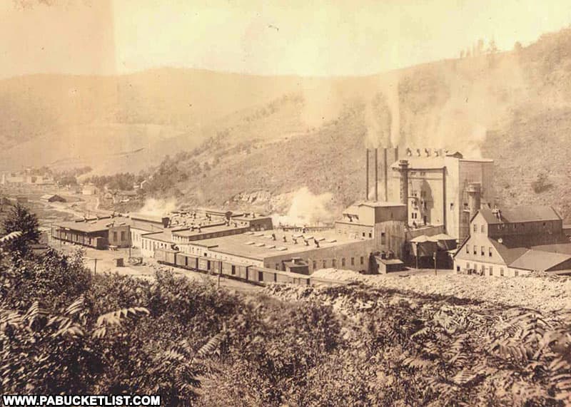 Historical photo of the Bayless Paper Mill in Austin Pennsylvania.