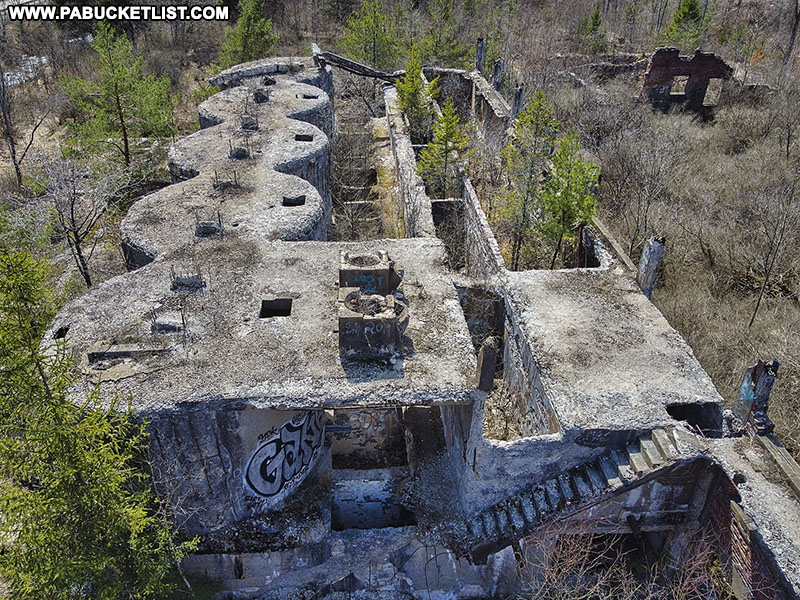 Looking down on the ruins of the Bayless Paper Mill in Potter County.