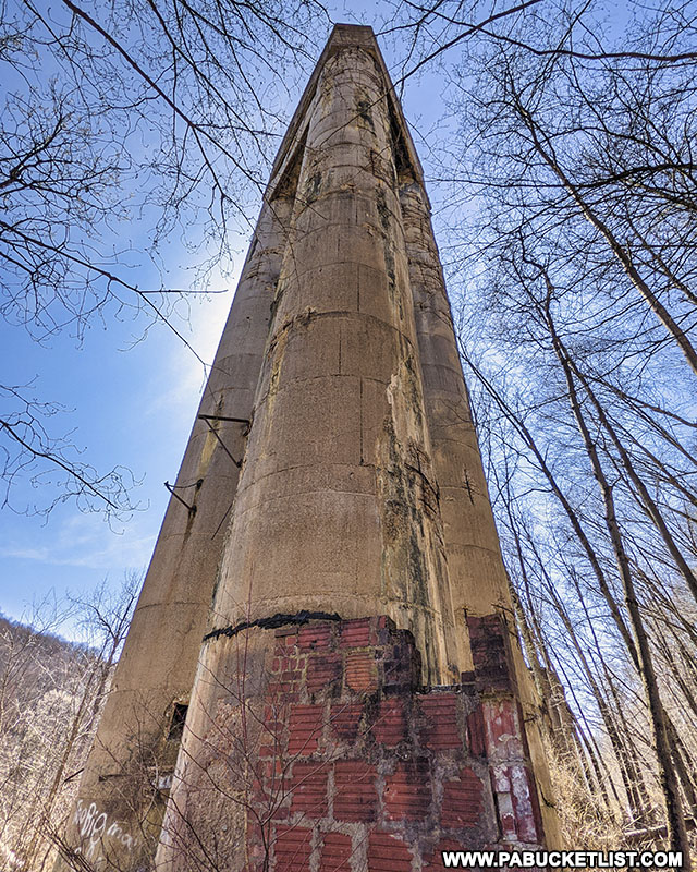 The abandoned Bayless Paper Mill Tower in Austin, PA