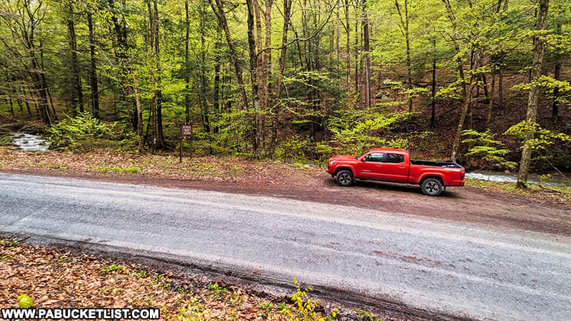 Deep Hollow Falls parking on State Game Lands 36 in Bradford County Pennsylvania.