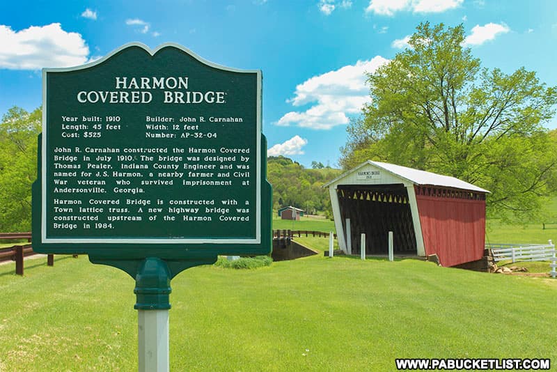 Harmon Covered Bridge historical plaque in Indiana County PA