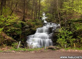 The roadside Holcomb Falls in Bradford County Pennsylvania.