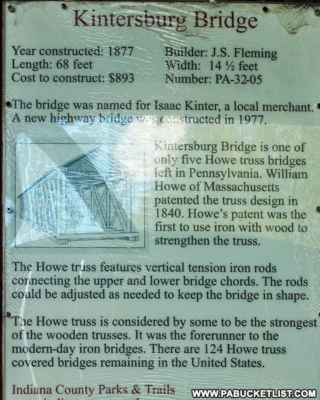 Kintersburg Covered Bridge fact sheet located at the bridge.