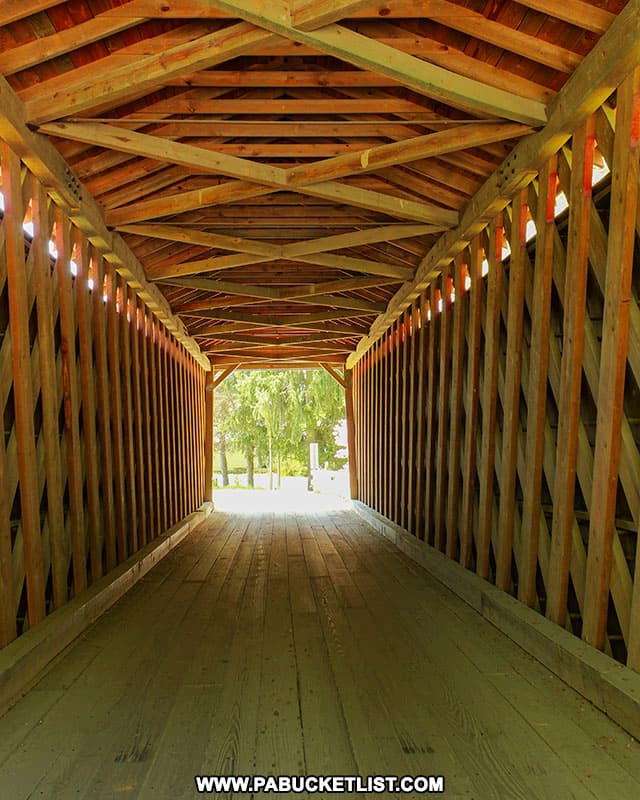 Thomas Covered Bridge in Indiana County utilizes Town Lattice trusses in its construction.
