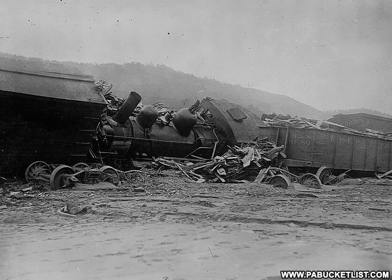 Train destroyed by the Austin Dam Flood in 1911.