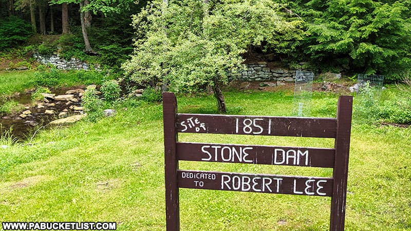 The 1851 stone dam on Bilger's Run at Bilger's Rocks in Clearfield County.