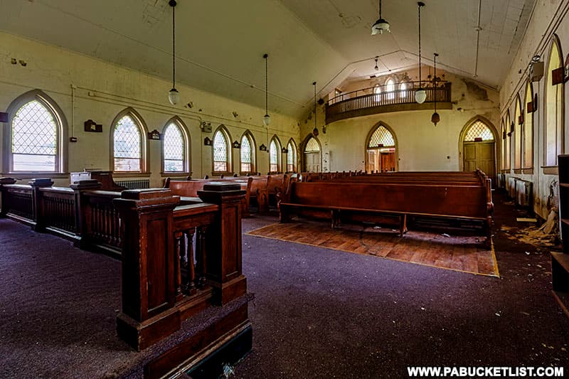 Inside the Grace Chapel at the abandoned Cresson State Prison.