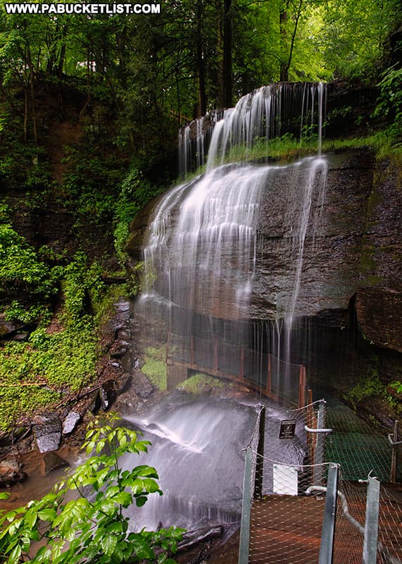 Descending the steps towards Buttermilk Falls in Indiana County.