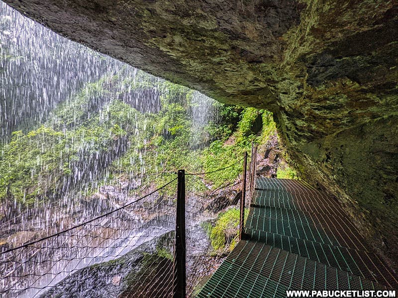 The viewing platform behind Buttermilk Falls in Indiana County Pennsylvania.