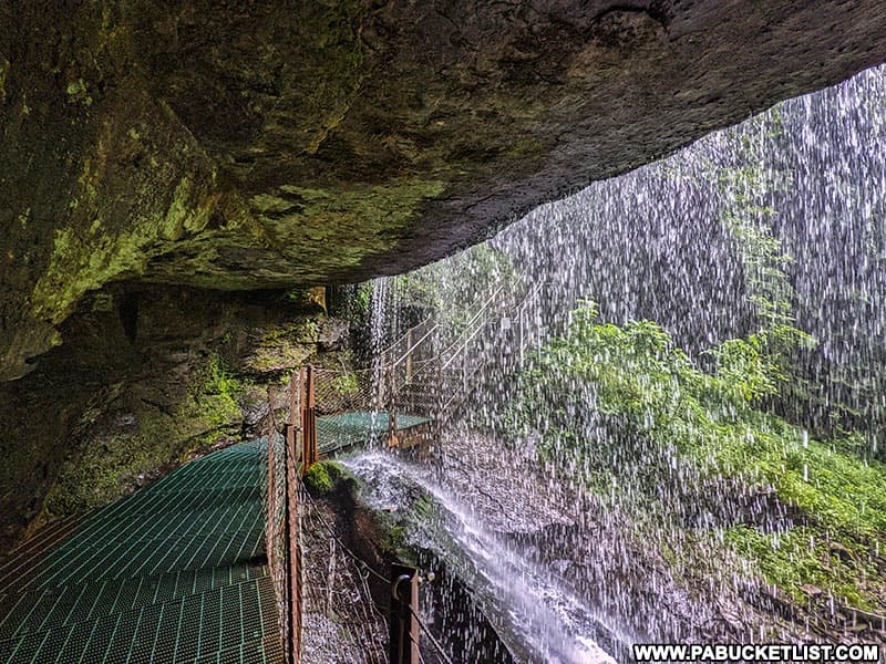 View from behind Buttermilk Falls in Indiana County.