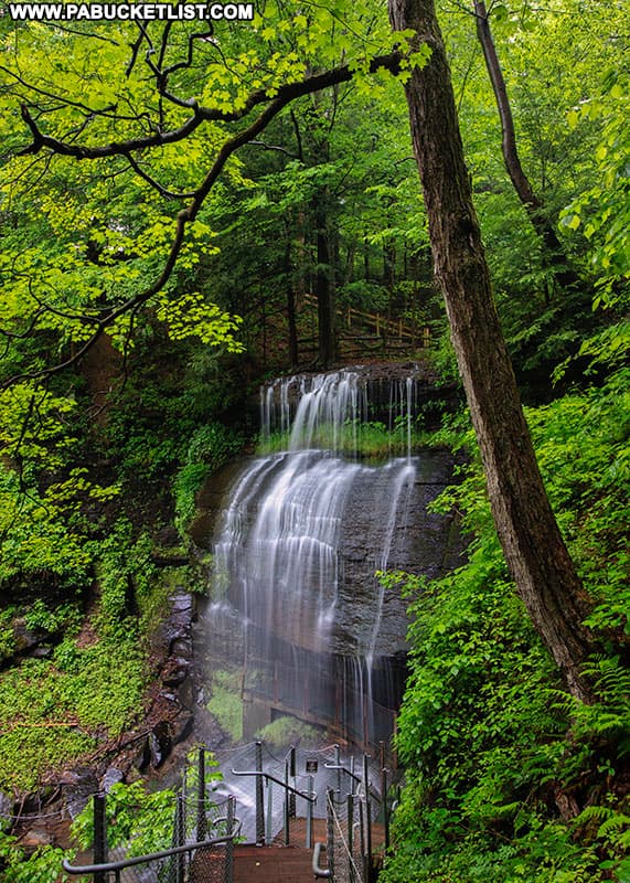 View of Buttermilk Falls in Indiana County from the top of the stairs.