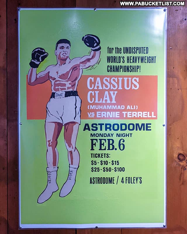 Fight poster from early in Muhammad Ali's career on display at Fighter's Heaven.