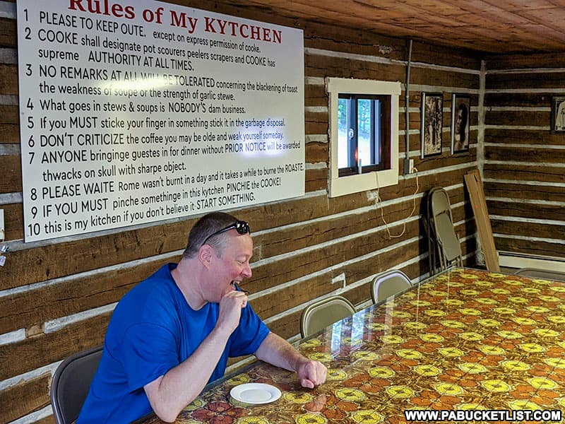 My friend Jeremy at the original dining hall table at Fighter's Heaven in Deer Lake, PA.