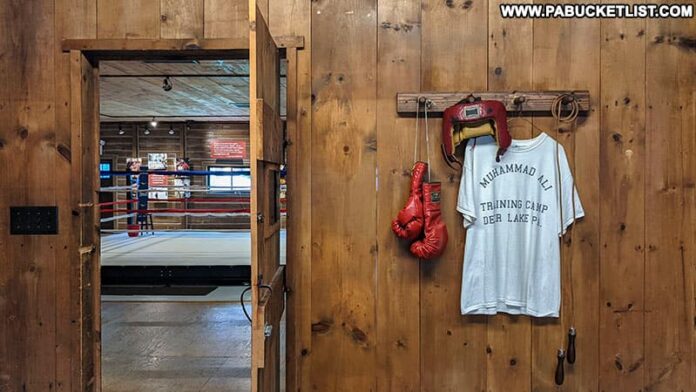 Entrance to the gym at Muhammad Ali's training camp in Deer Lake, Pennsylvania.