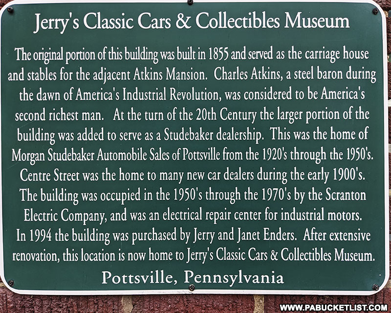 History of the building housing Jerry's Classic Cars and Collectibles Museum on South Centre Street in Pottsville.