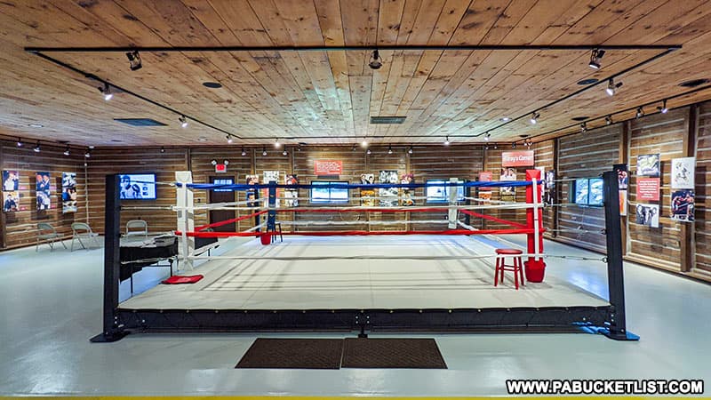 Boxing ring at Muhammad Ali's training camp in Deer Lake, PA.