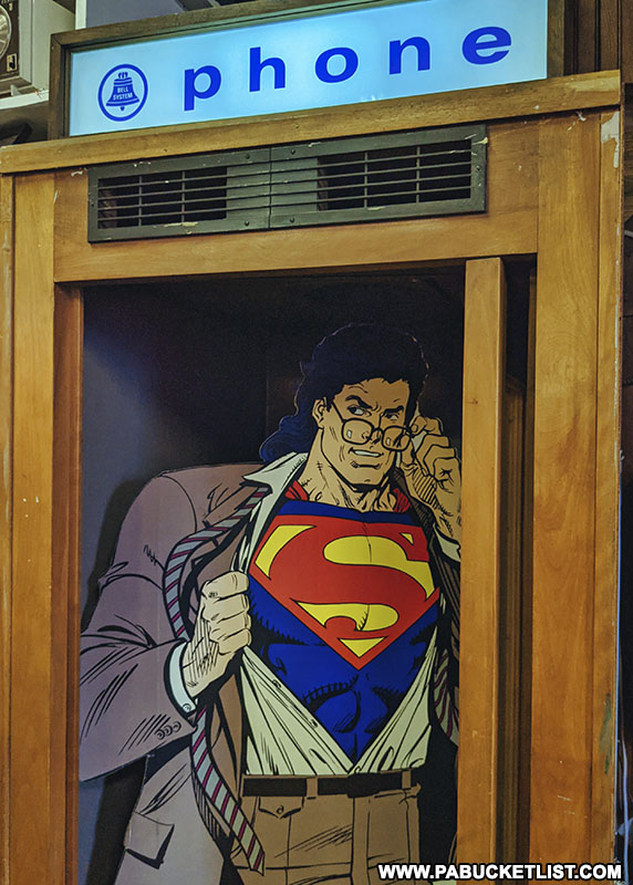 Superman in a phone booth at Jerry's Classic Cars and Collectibles Museum in Pottsville.