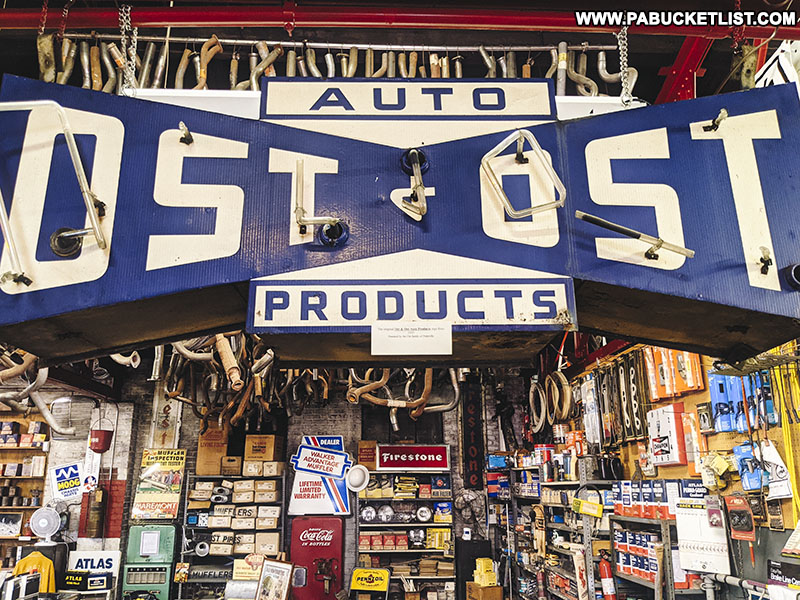 Vintage auto parts on display at Jerry's Classic Cars and Collectibles Museum in Pottsville.