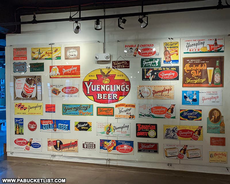 Vintage Yuengling Beer labels on display at the Yuengling Museum across from the brewery on Pottsville.