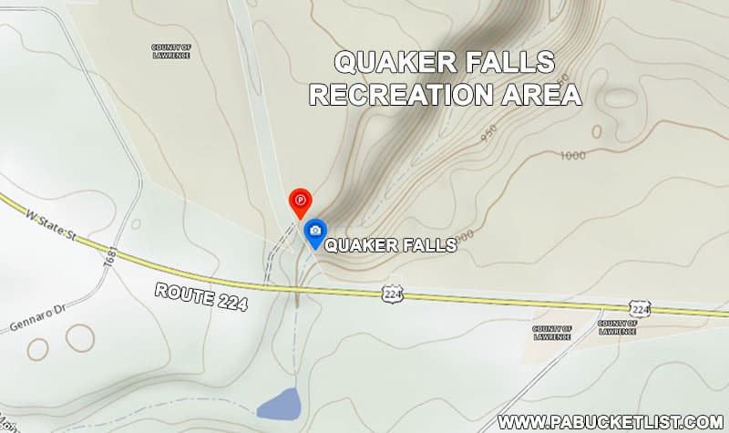 How to find the Quaker Falls in Lawrence County Pennsylvania.