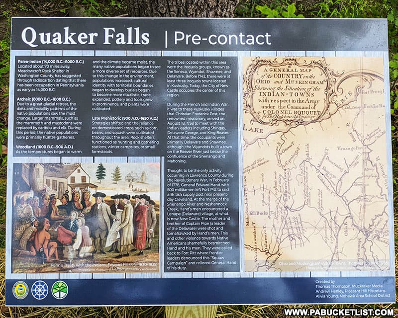 History of the region surrounding Quaker Falls in Lawrence County.