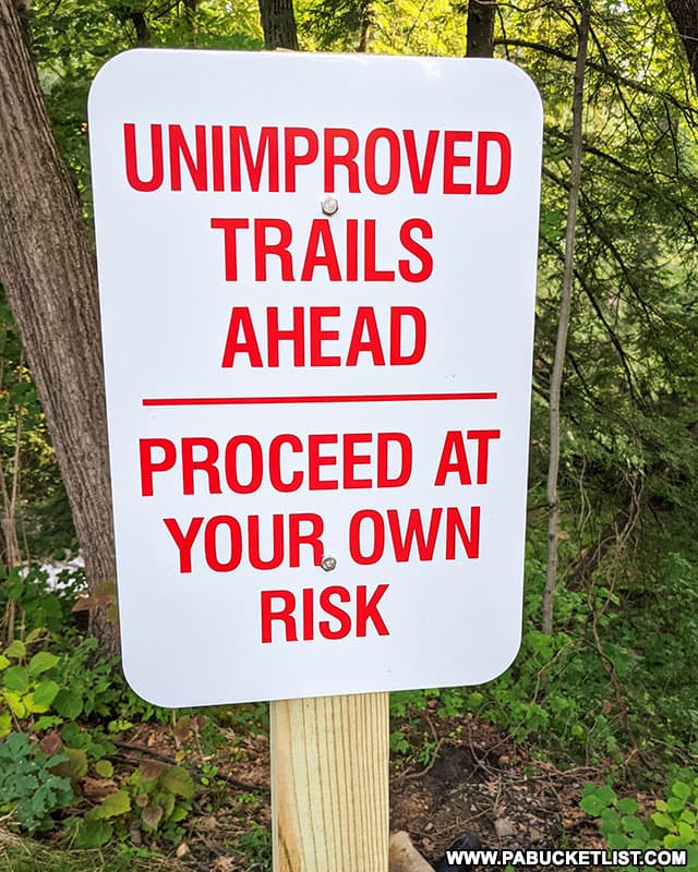 Unimproved trail marker at Quaker Falls Recreation Area in Lawrence County PA