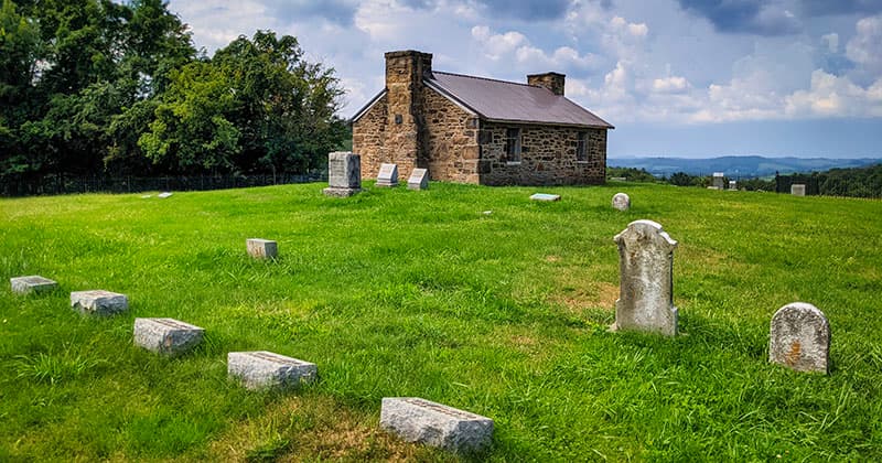 The historic Quaker Cemetery and Chapel in Fayette County, Pennsylvania.