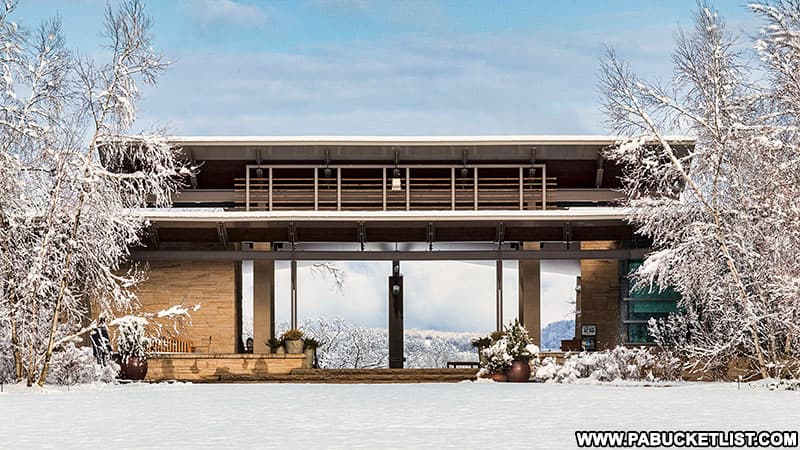 Overlook Pavilion at the Penn State Arboretum on a winter morning.