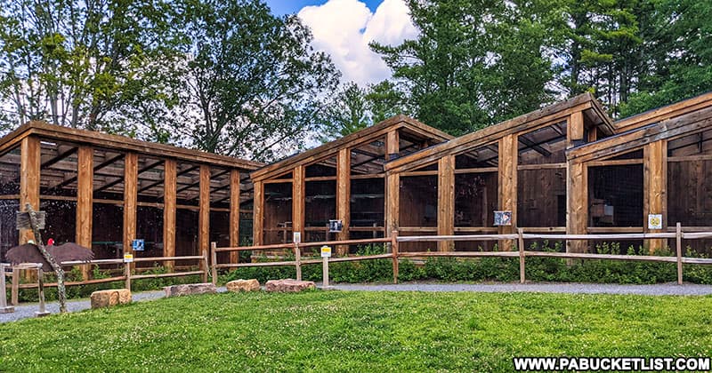 Aviary enclosures at Penn State's Shaver's Creek Environmental Center.