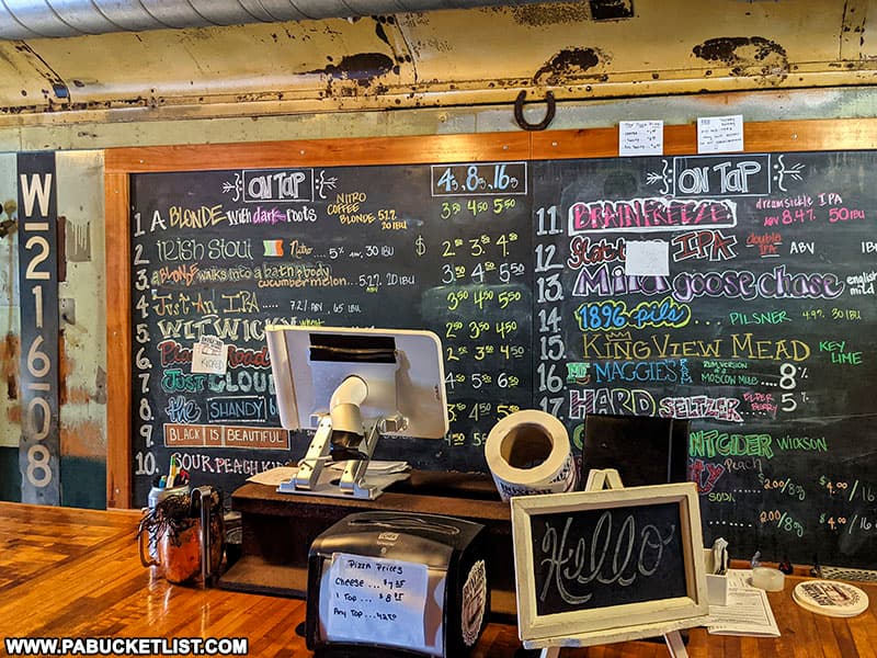 The beer menu at Boxcar Brew Works, part of Doolittle Station in Clearfield County PA.