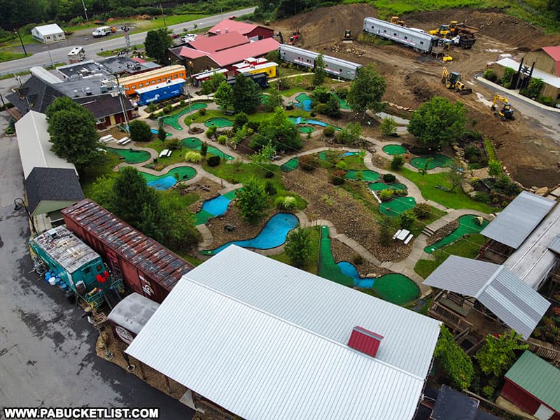 Aerial view of the 18-hole mini golf course at Doolittle Station in DuBois.