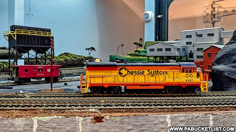 A Chessie System engine in the model train display car at Doolittle Station in DuBois.