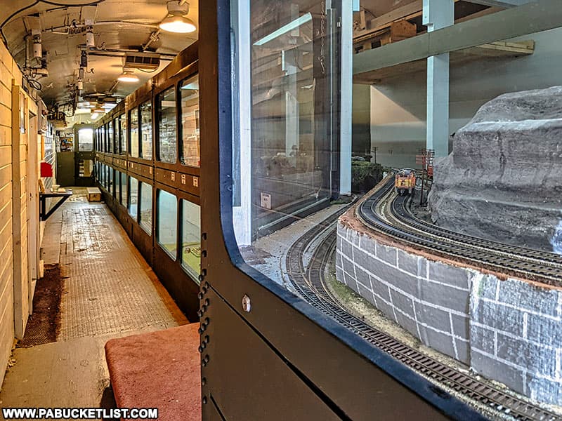 The model train display at Doolittle Station is itself housed in a train car.