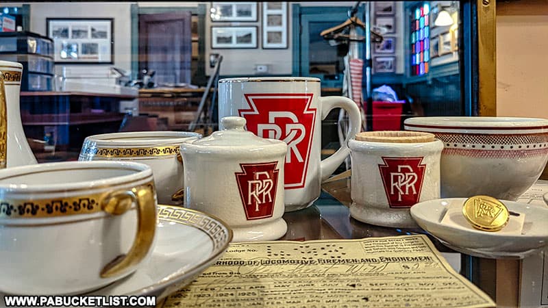 Pennsylvania Railroad china on display at the Depot at Doolittle Station in DuBois.