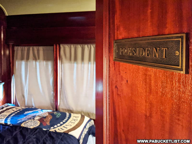 The President's bedroom on the Pullman Presidential train car at Doolittle Station.