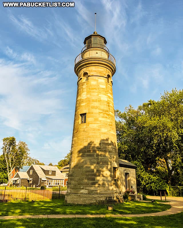 The Erie Land Lighthouse sits in what is now a residential neighborhood on the banks of Presque Isle Bay in Erie.