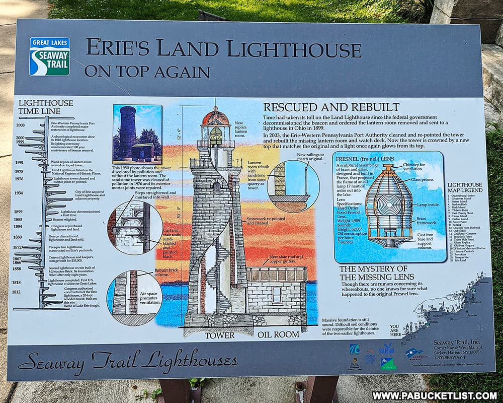 Historical information on display at the Erie Land Lighthouse.