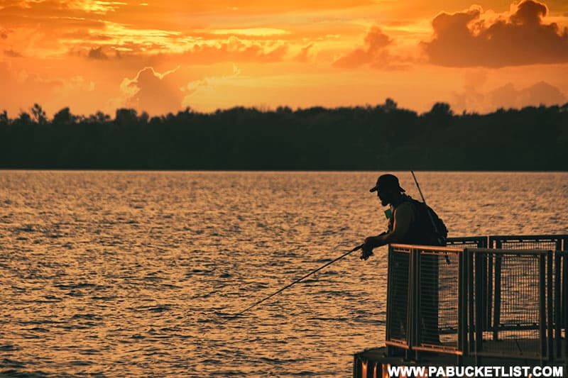 Fishing at sunset on Presque Isle Bay in Erie Pennsylvania.