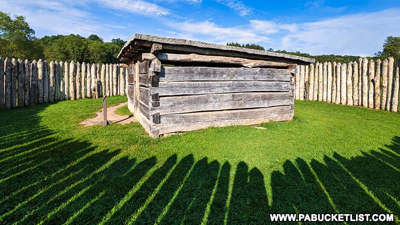 Long shadows inside the walls of Fort Necessity.