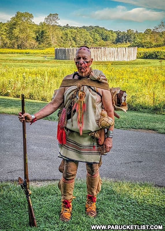 A Native American historical reenactor at Fort Necessity National Battlefield in Fayette County, PA.