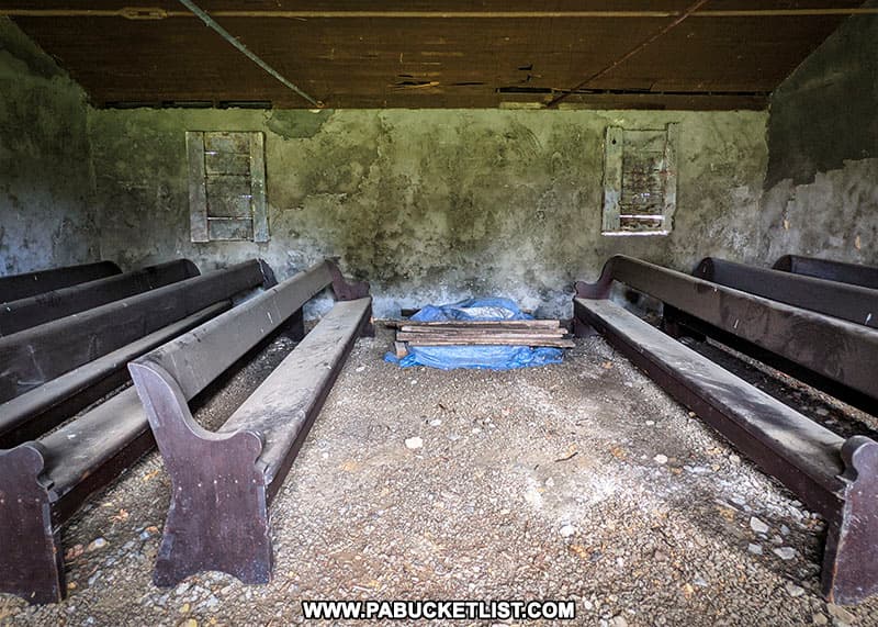 A view of the interior of the "haunted Quaker Church" in Fayette County, PA.
