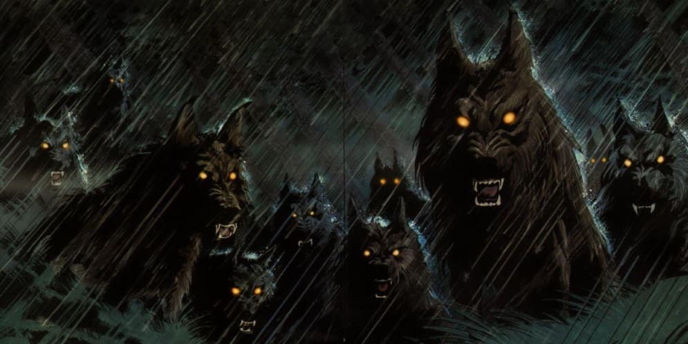 Artistic rendition of "hellhounds", which are rumored to haunt the Quaker Cemetery in Fayette County.
