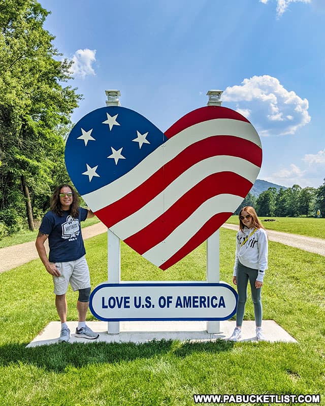Love United States of America sign at Peace Park in Tionesta PA.
