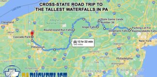 A map showing how to find the the tallest waterfalls in Pennsylvania.