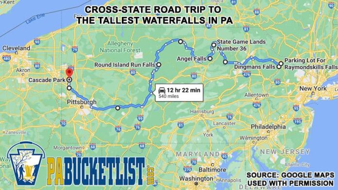 Map Of Road Trip To Tallest Waterfalls In Pennsylvania 2021 696x392 