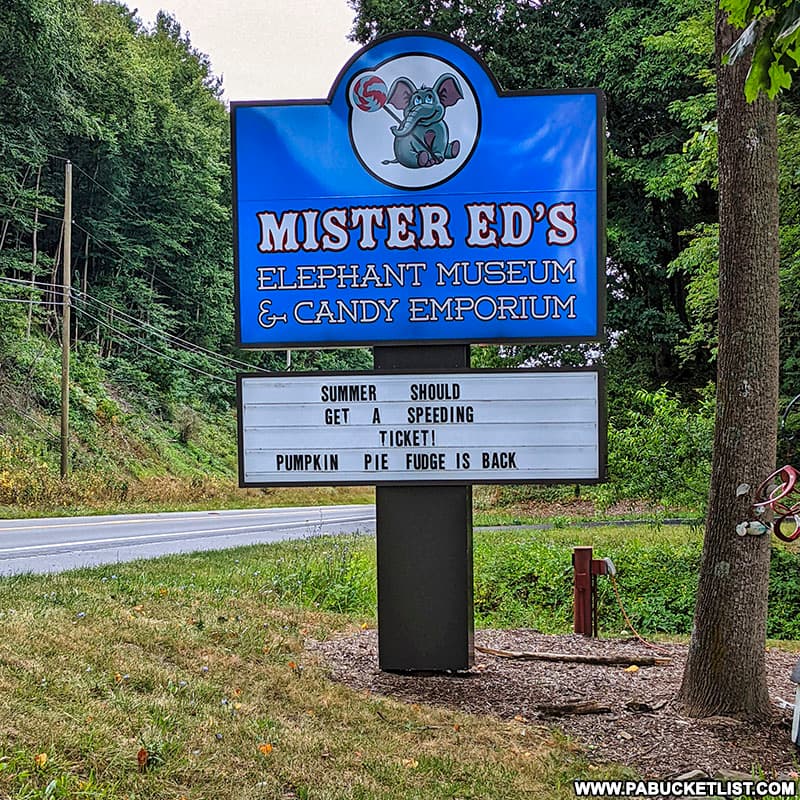 Mister Ed's Elephant Museum sign along Route 30 just west of Gettysburg.