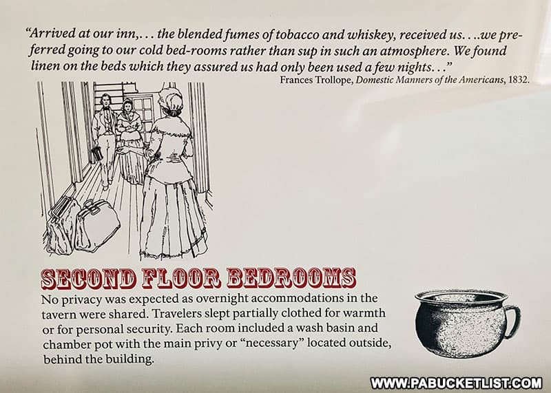 Description of the second floor bedrooms at the Mount Washington Tavern in Fayette County.